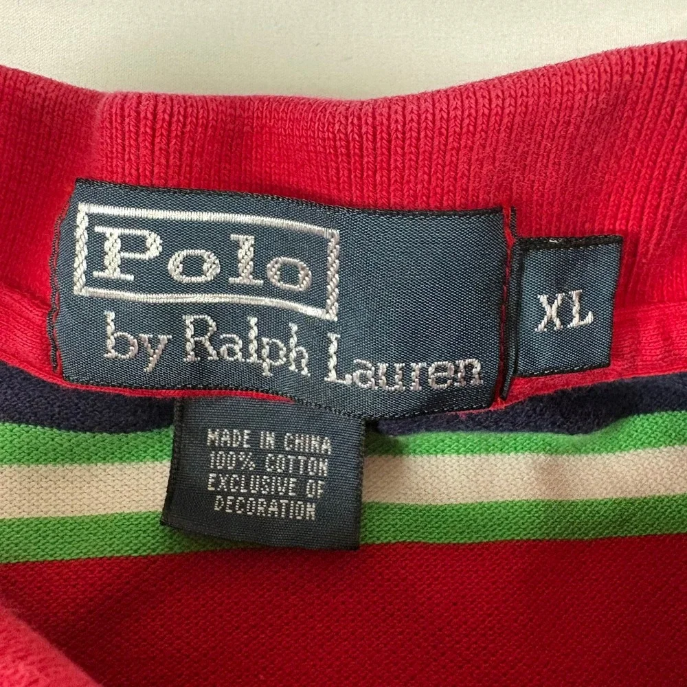 Polo Ralph Lauren Polo Shirt Mens‎ XL Red Striped Short Sleeve Cotton Pique